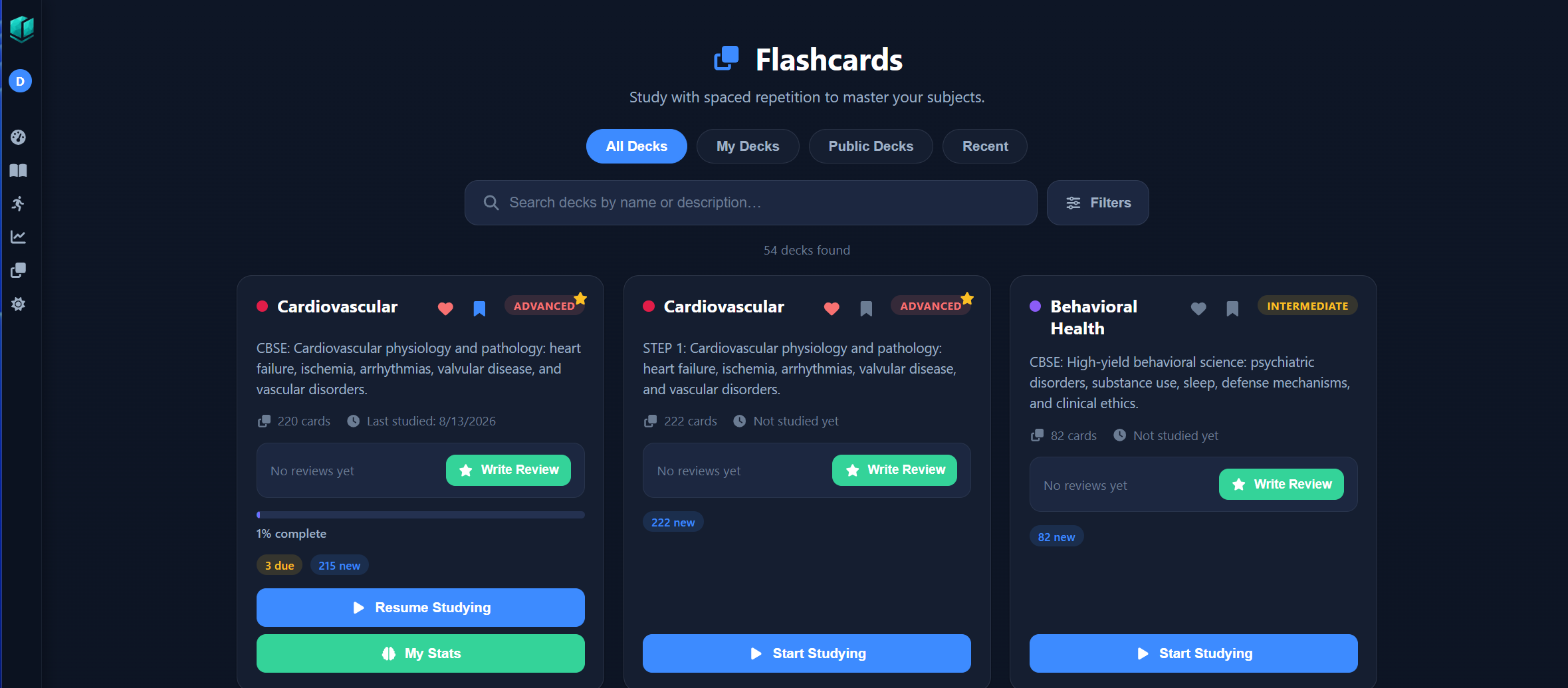 ExamFlip flashcard deck browser