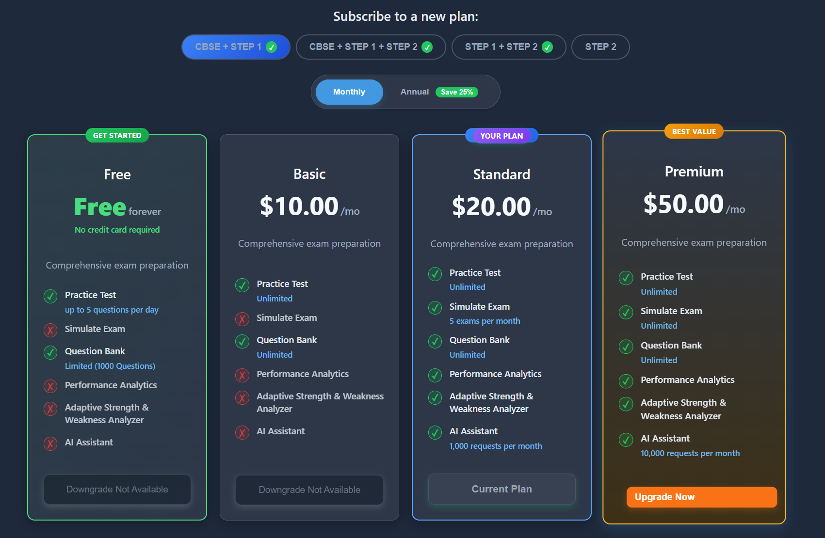 ExamFlip billing subscription plans