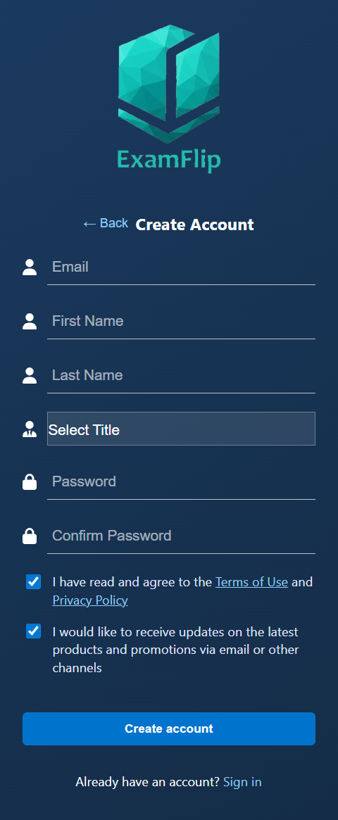 ExamFlip email registration form
