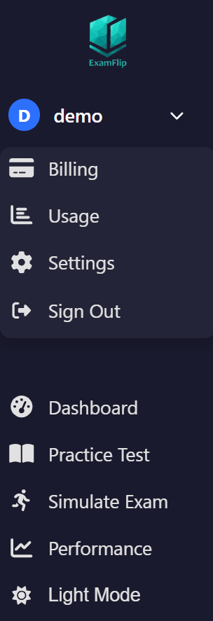ExamFlip side navigation bar