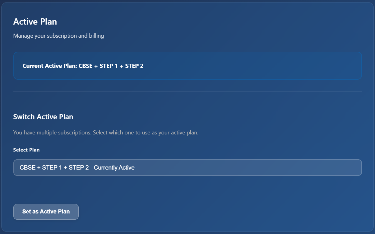 Settings active plan