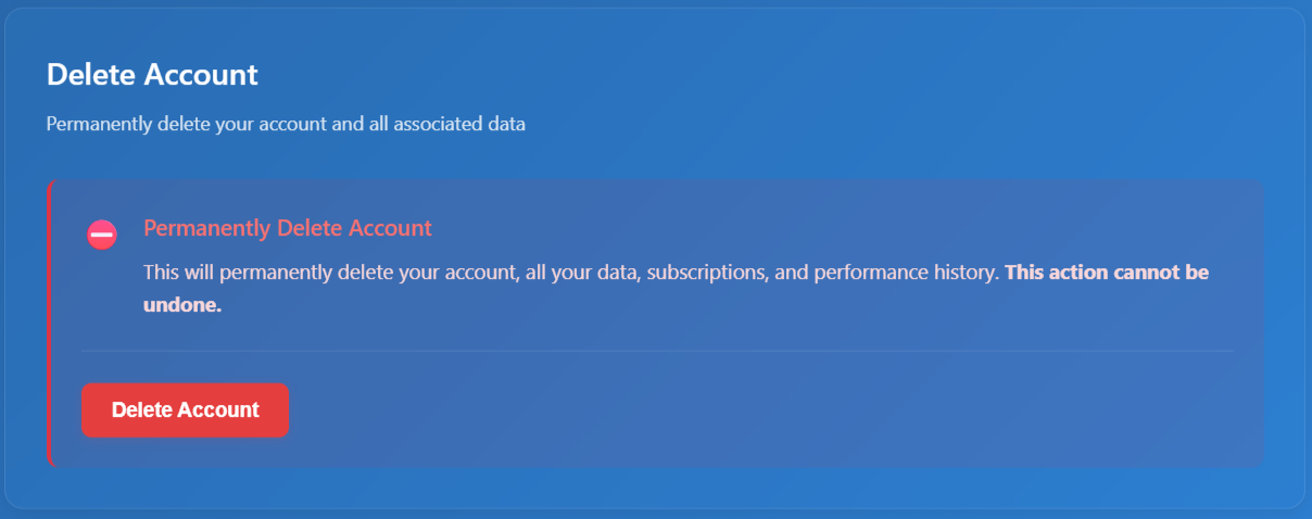 Settings delete account
