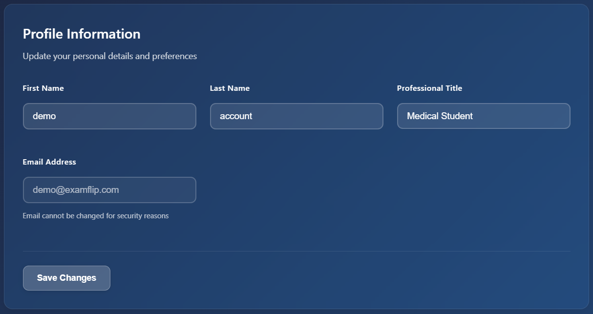 Settings profile information
