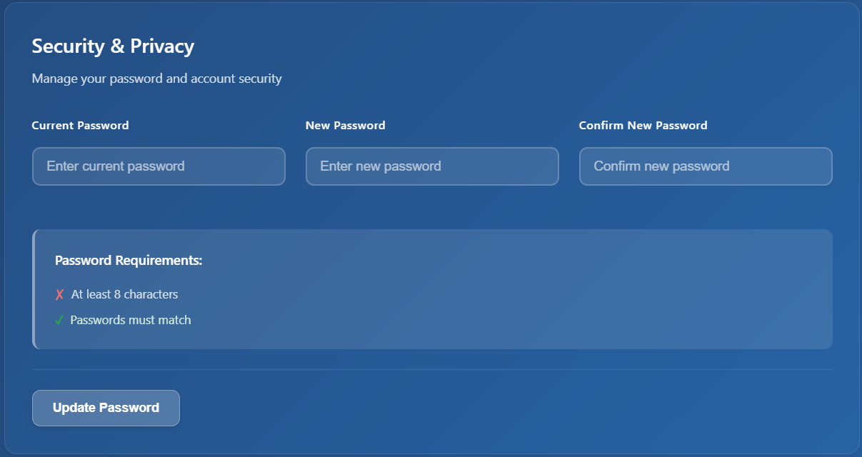 Settings security and privacy