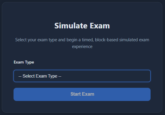 Simulate exam creation screen