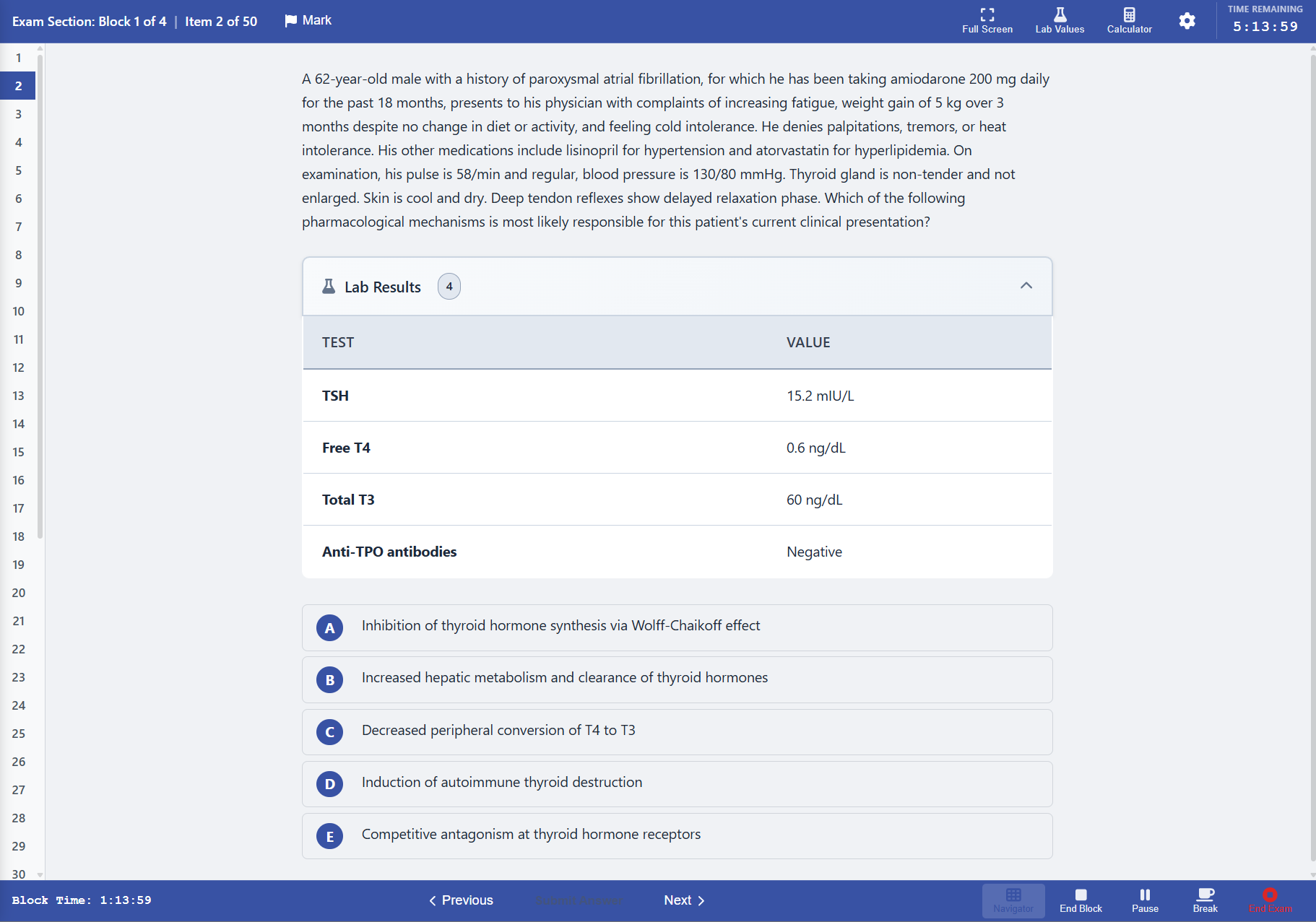 Light simulated exam question page