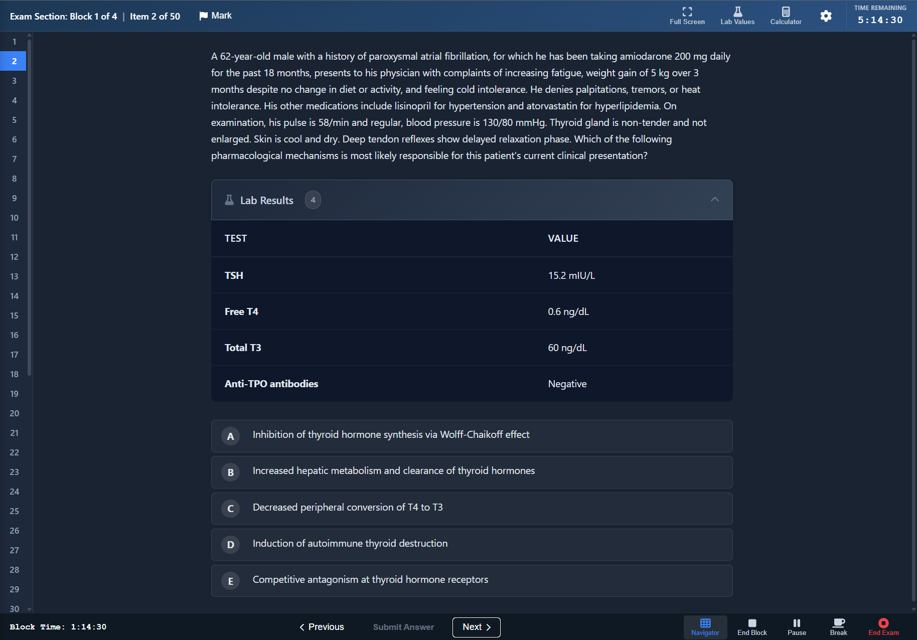 Dark simulated exam question page