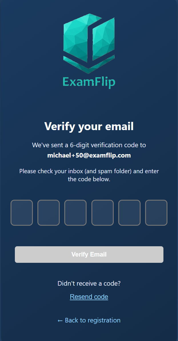 ExamFlip email verification screen